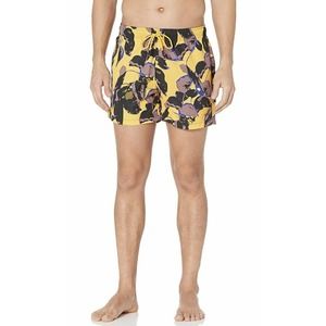HUGO Men's Standard Swim Trunks Color: Banana Yellow/Black Flowers new size M